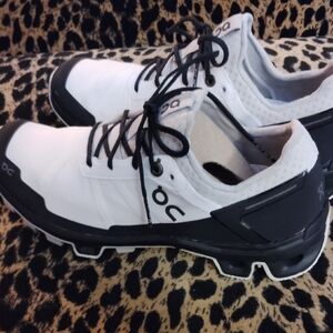 White and Black Chunky Sole Sneakers with Breathable Upper